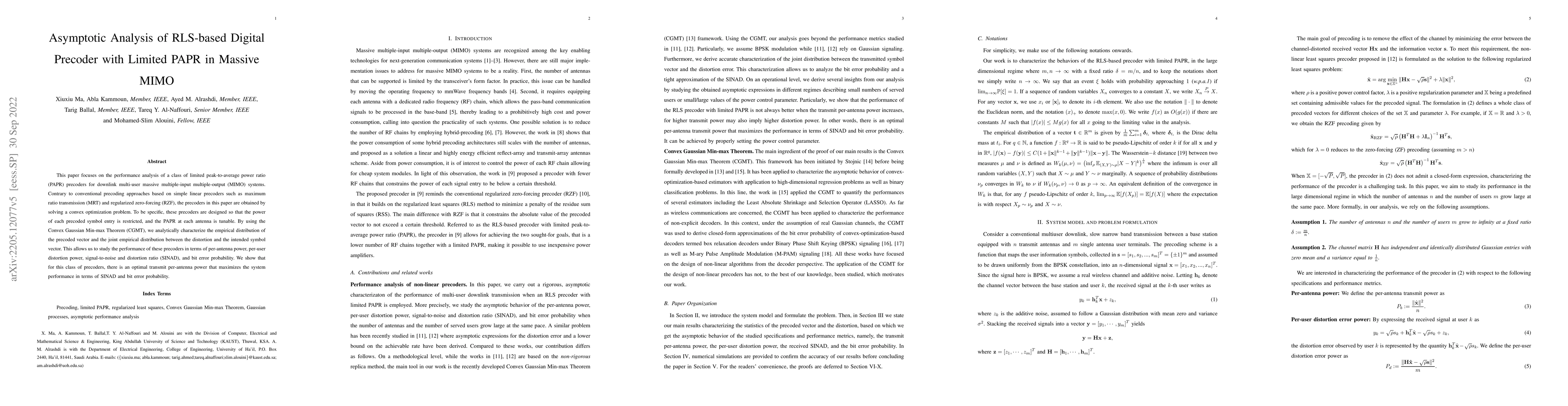 Thumbnail for Sharp Analysis of RLS-based Digital Precoder with Limited PAPR in
  Massive MIMO