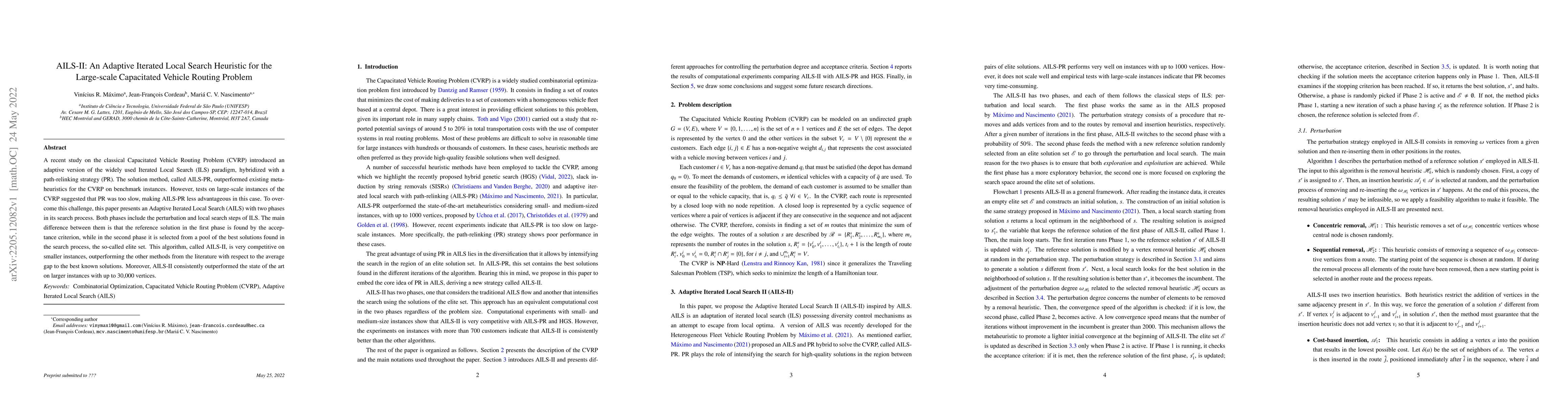 Thumbnail for AILS-II: An Adaptive Iterated Local Search Heuristic for the Large-scale
  Capacitated Vehicle Routing Problem