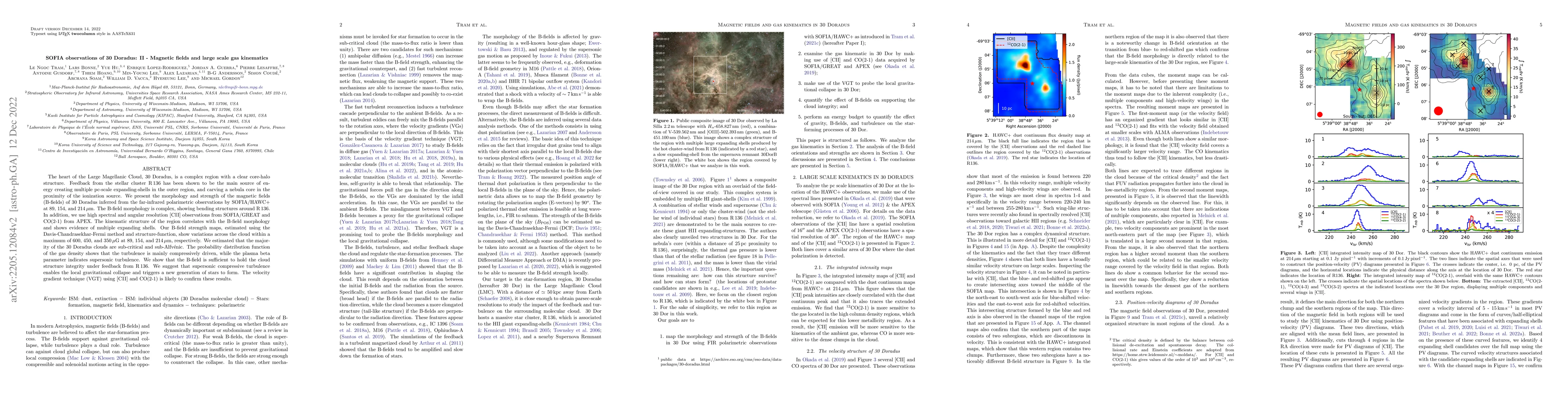 Thumbnail for SOFIA observations of 30 Doradus: II -- Magnetic fields and large scale
  gas kinematics