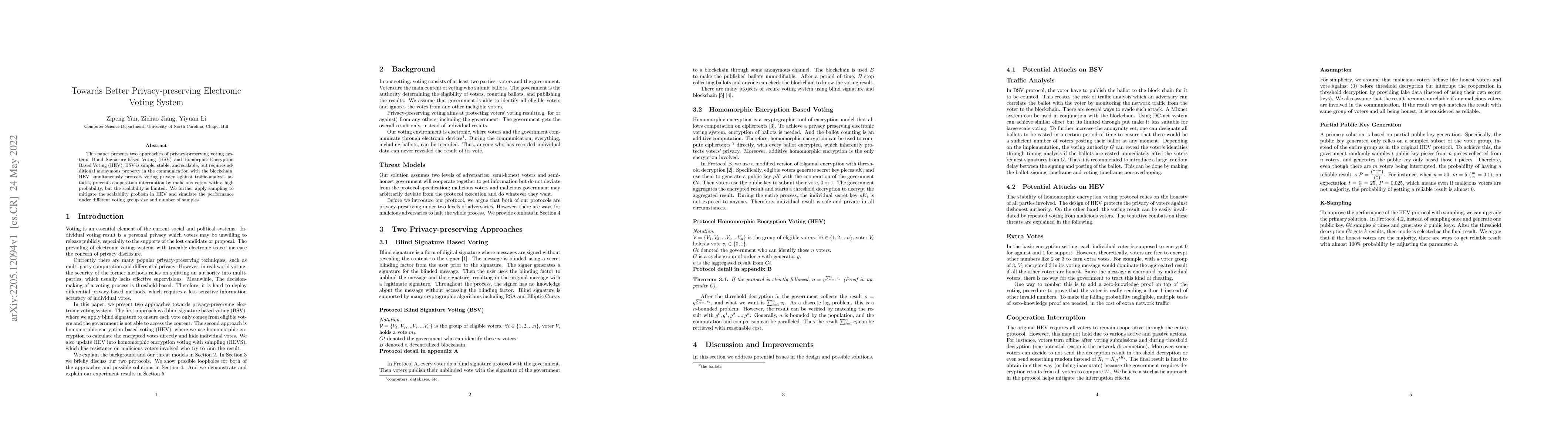 Thumbnail for Towards Better Privacy-preserving Electronic Voting System
