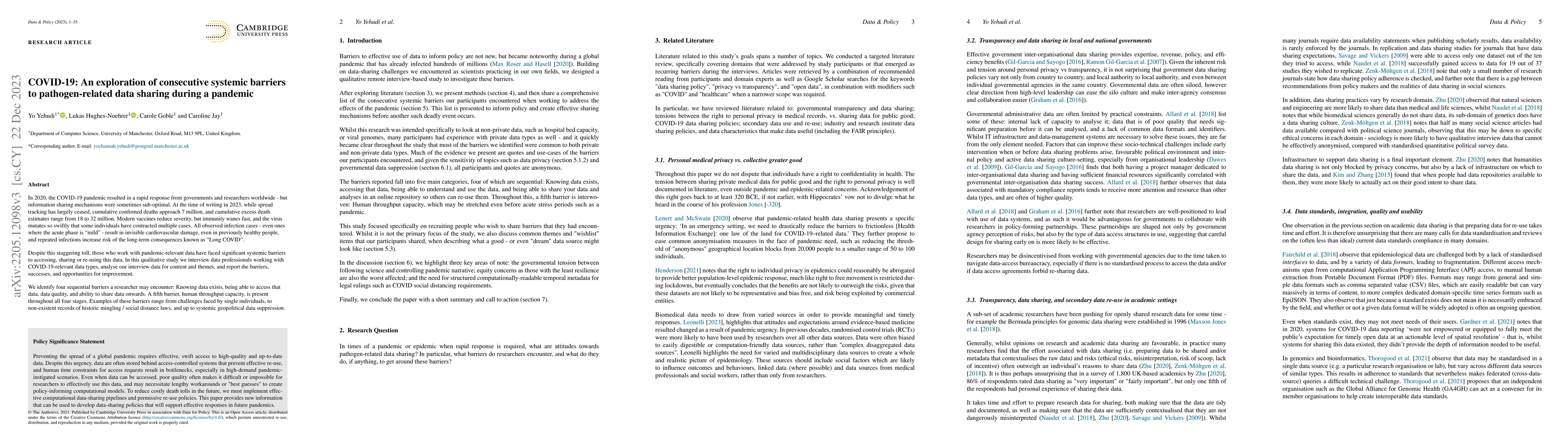 Thumbnail for COVID-19: An exploration of consecutive systemic barriers to
  pathogen-related data sharing during a pandemic