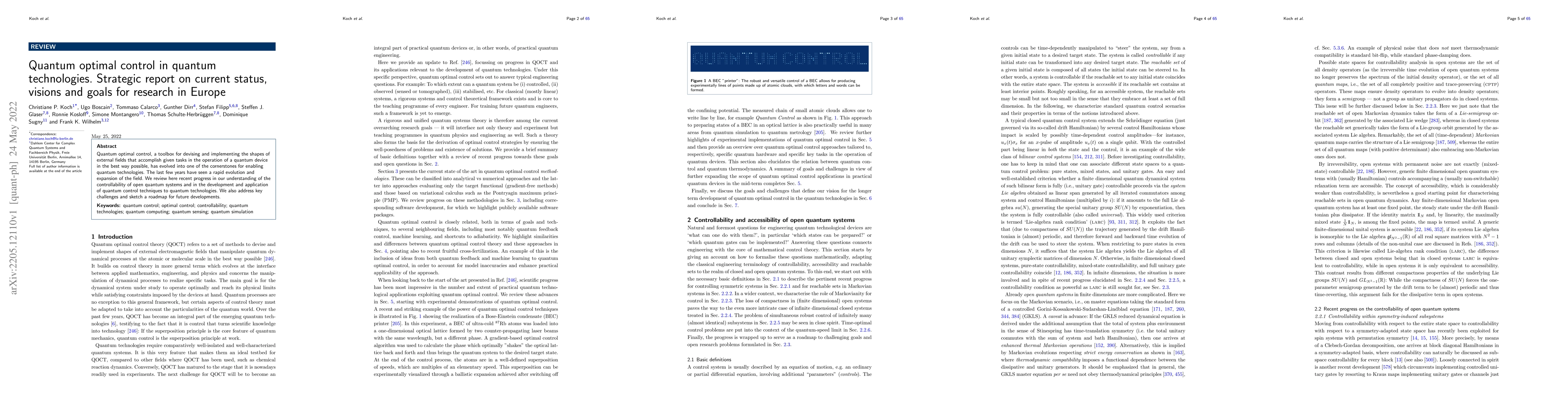 Thumbnail for Quantum optimal control in quantum technologies. Strategic report on
  current status, visions and goals for research in Europe