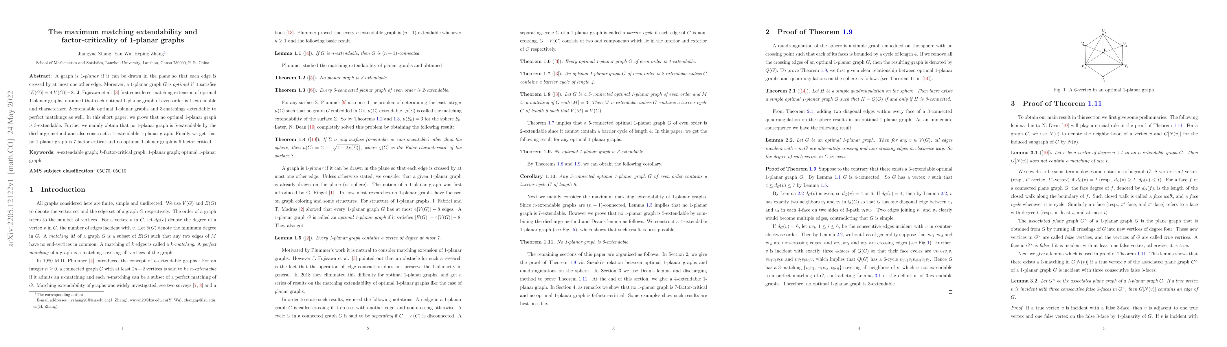 Thumbnail for The maximum matching extendability and factor-criticality of 1-planar
  graphs