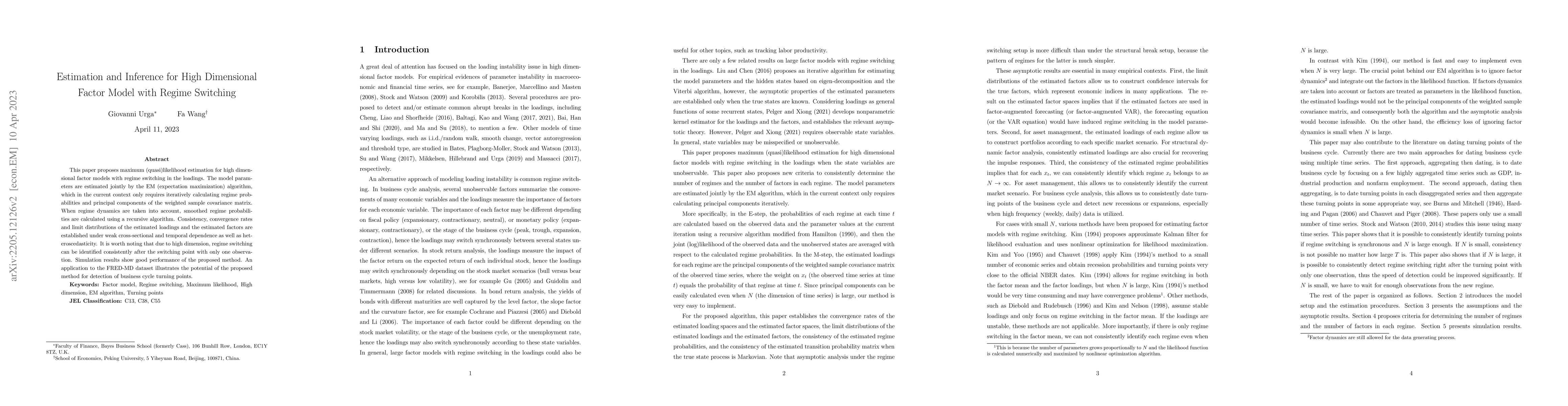 Thumbnail for Estimation and Inference for High Dimensional Factor Model with Regime
  Switching