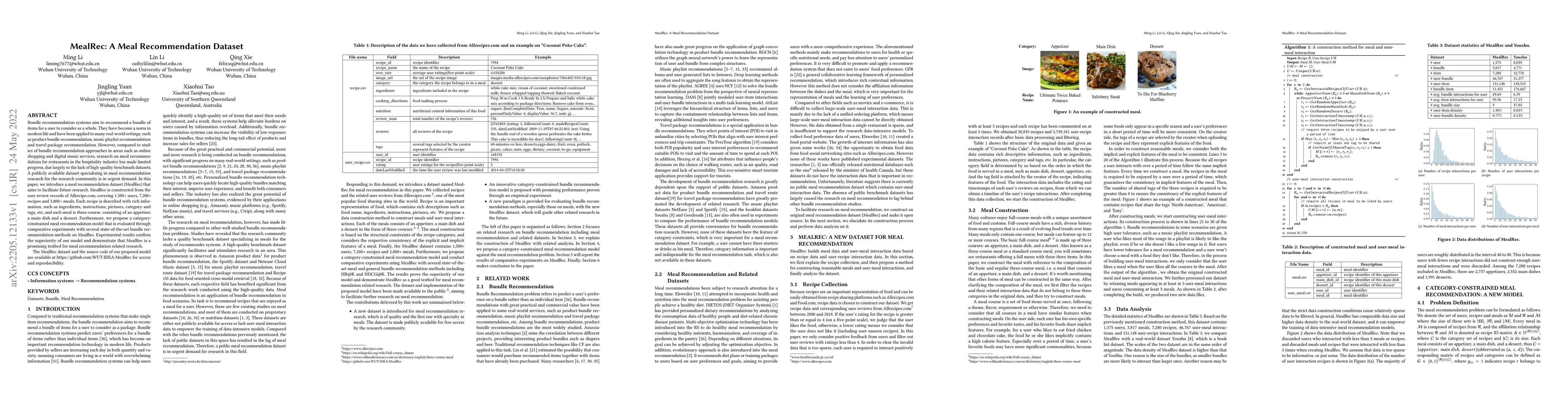 Thumbnail for MealRec: A Meal Recommendation Dataset