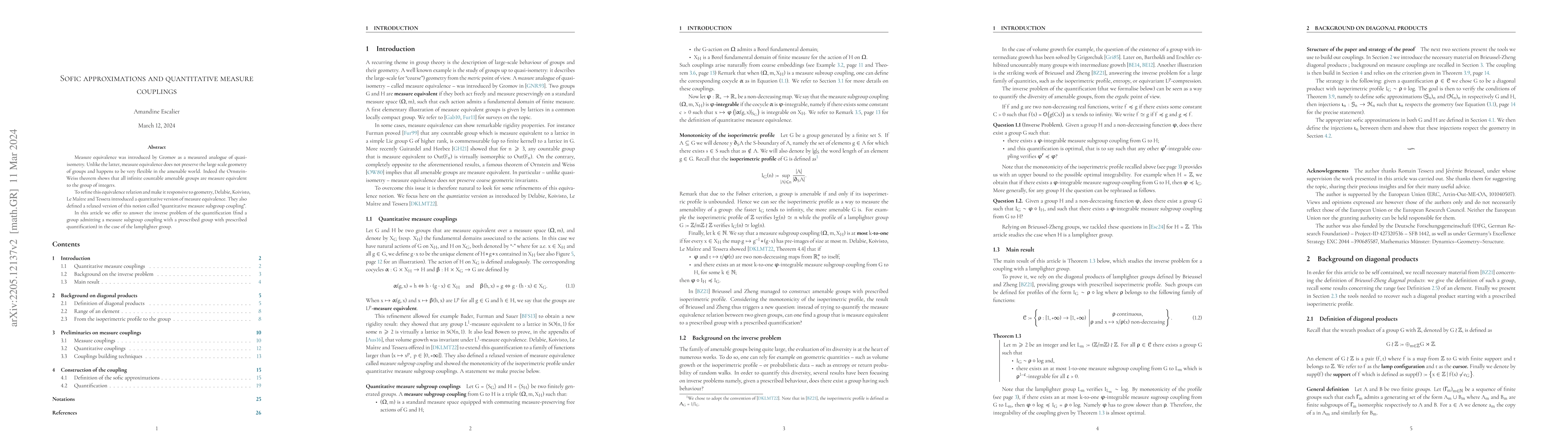 Thumbnail for Sofic approximations and quantitative measure couplings