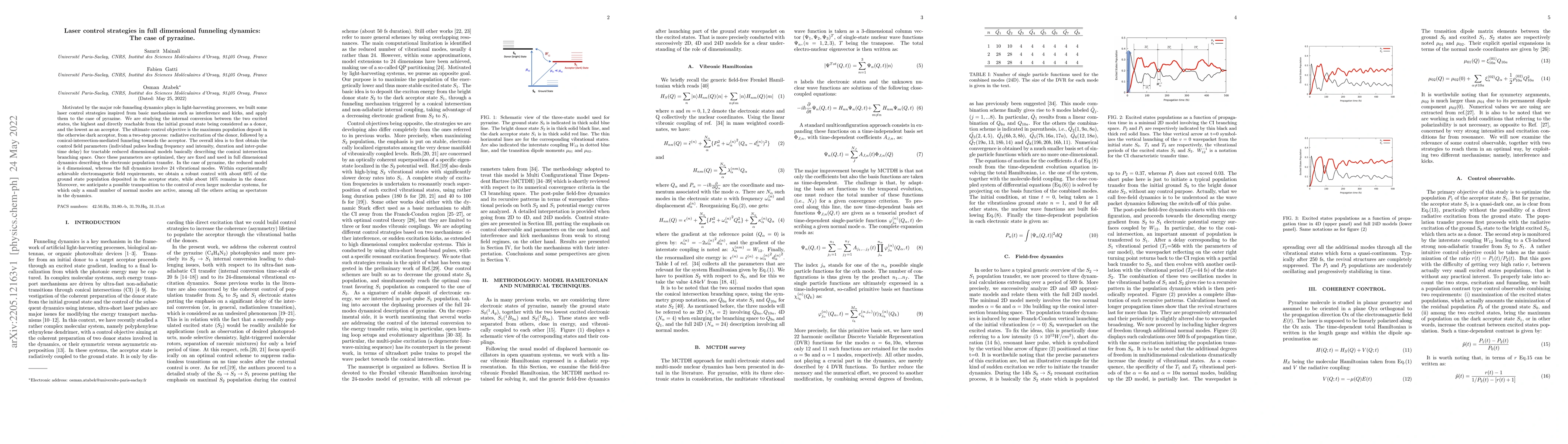 Thumbnail for Laser control strategies in full dimensional funneling dynamics: The
  case of pyrazine