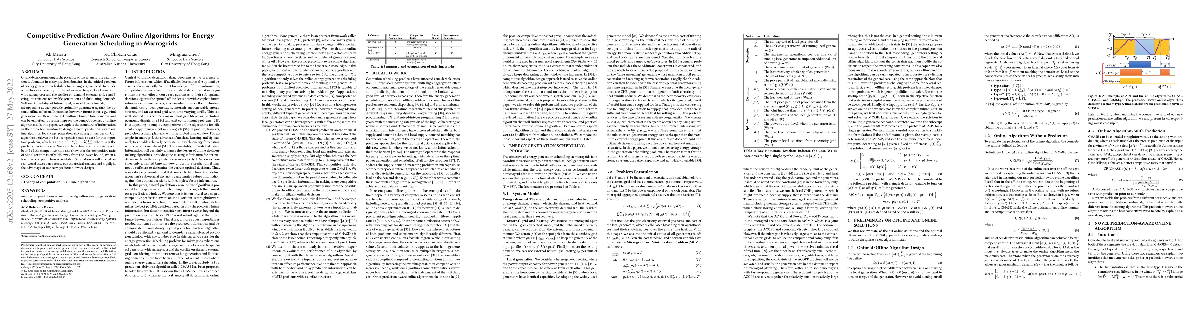 Thumbnail for Competitive Prediction-Aware Online Algorithms for Energy Generation
  Scheduling in Microgrids