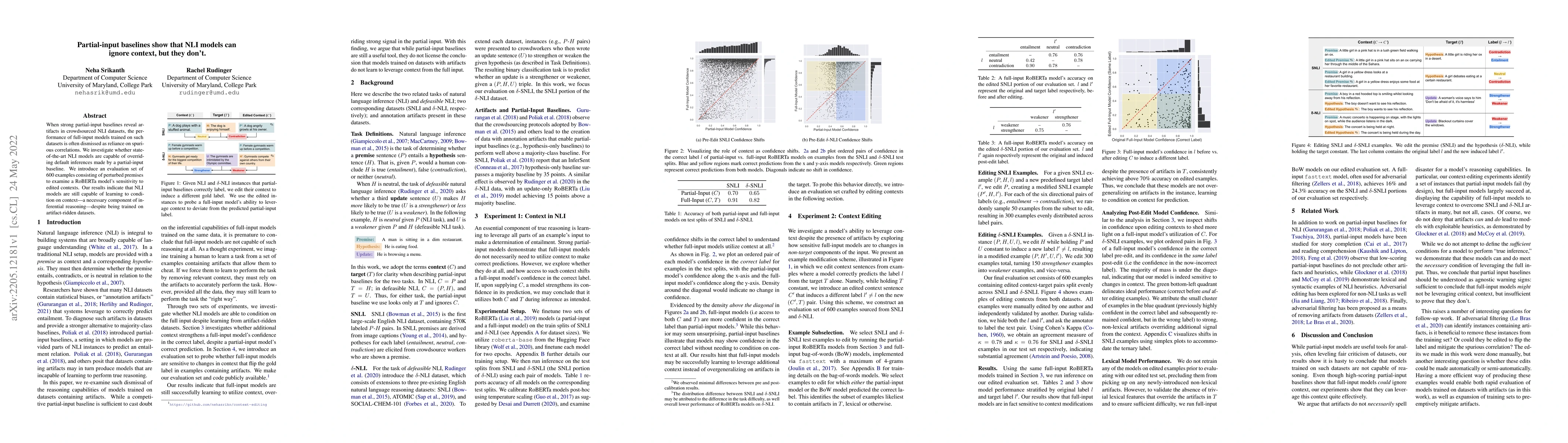 Thumbnail for Partial-input baselines show that NLI models can ignore context, but
  they don't