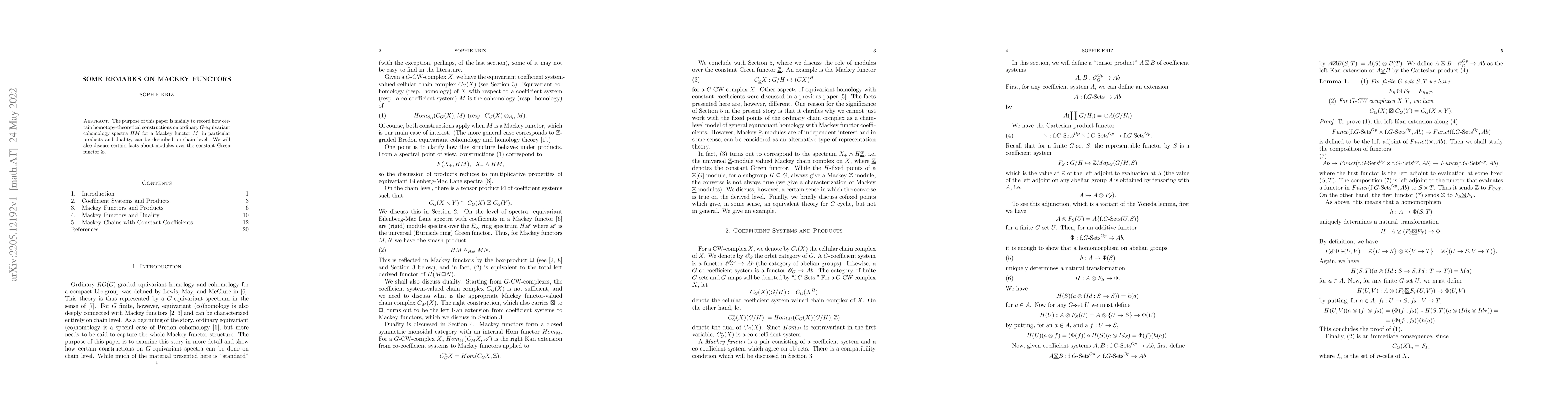 Thumbnail for Some remarks on Mackey functors