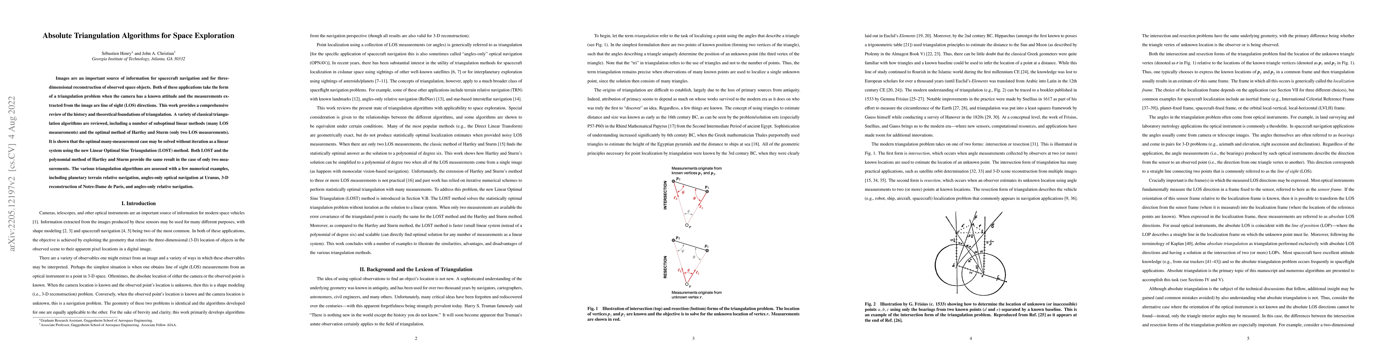 Thumbnail for Absolute Triangulation Algorithms for Space Exploration