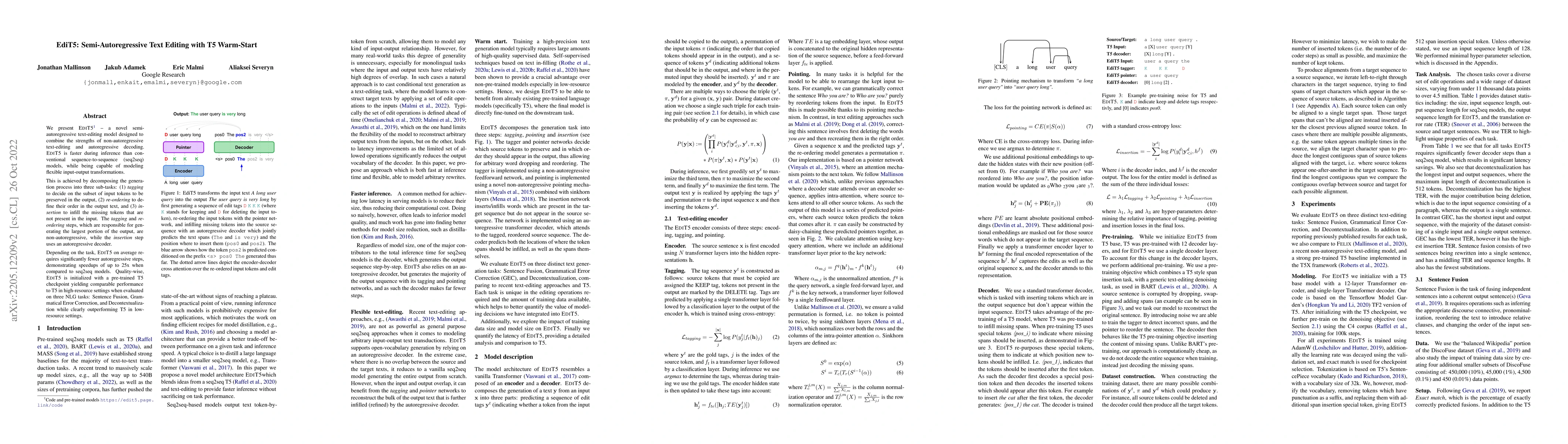Thumbnail for EdiT5: Semi-Autoregressive Text-Editing with T5 Warm-Start