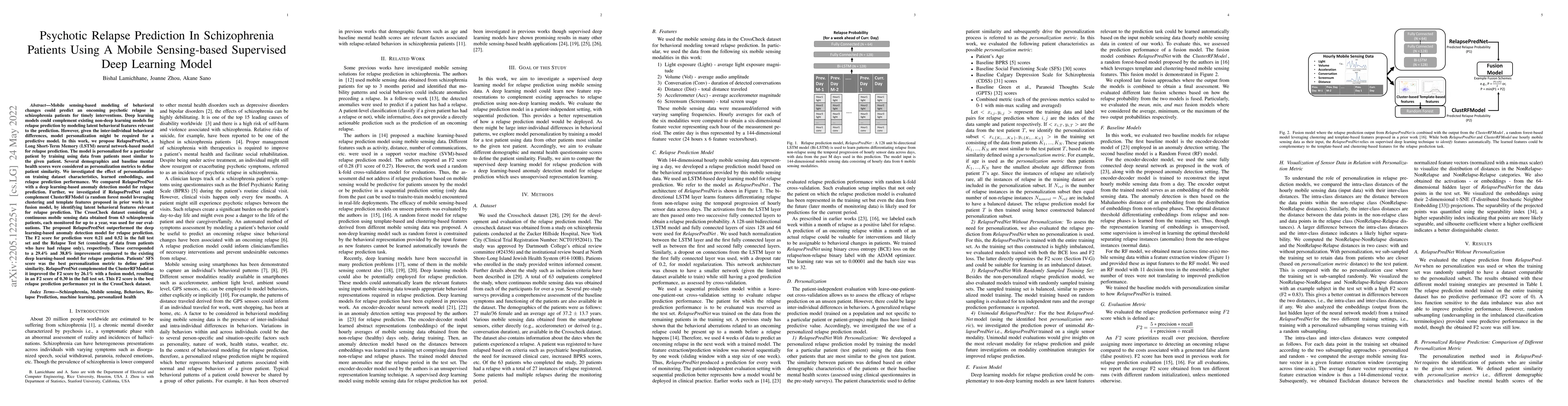 Thumbnail for Psychotic Relapse Prediction in Schizophrenia Patients using A Mobile
  Sensing-based Supervised Deep Learning Model