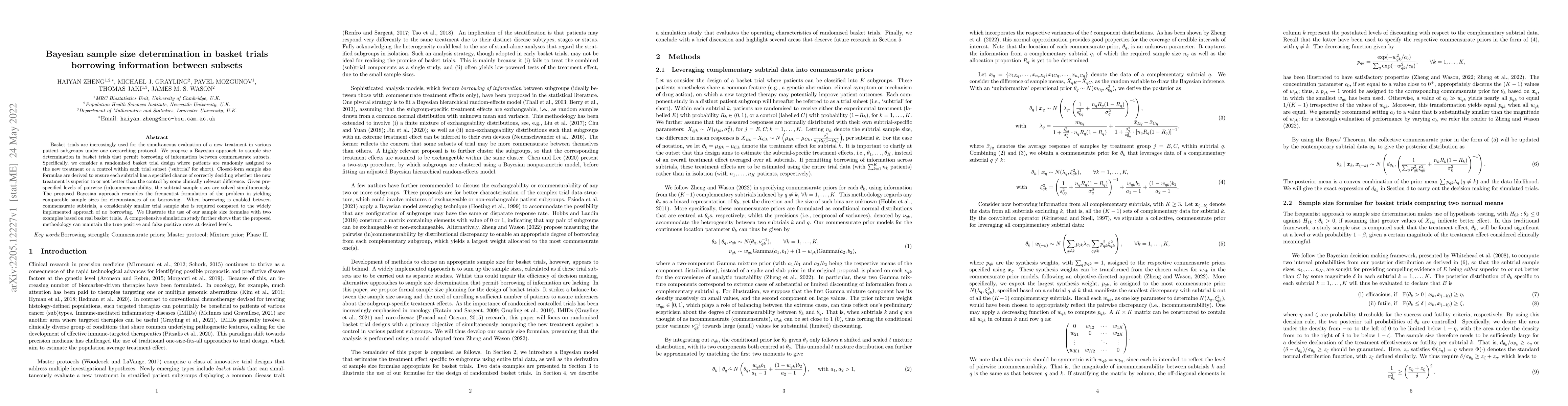 Thumbnail for Bayesian sample size determination in basket trials borrowing
  information between subsets