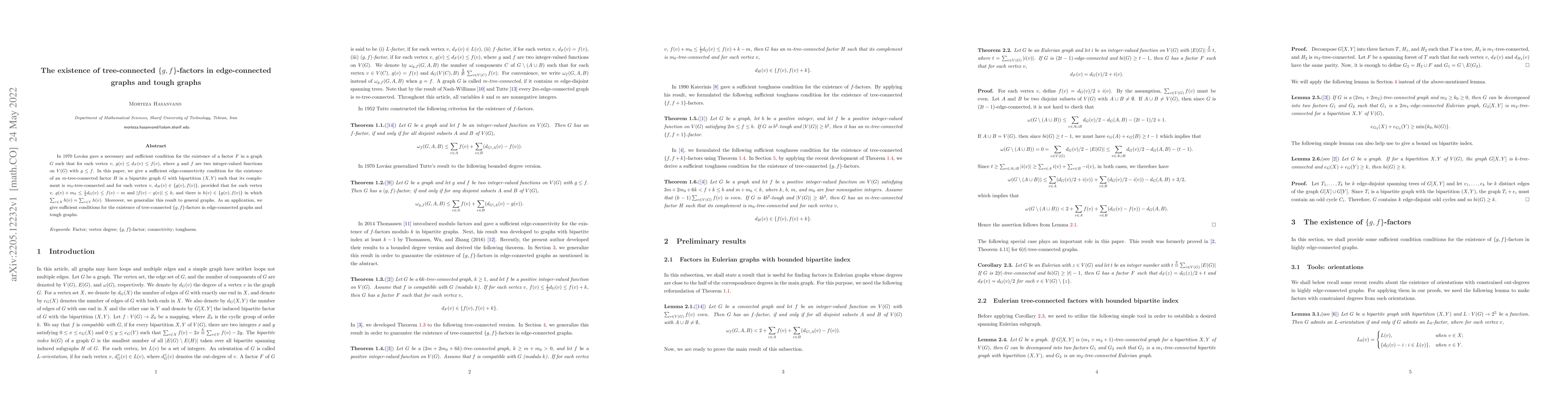 Thumbnail for The existence of tree-connected $\{g,f\}$-factors in edge-connected
  graphs and tough graphs