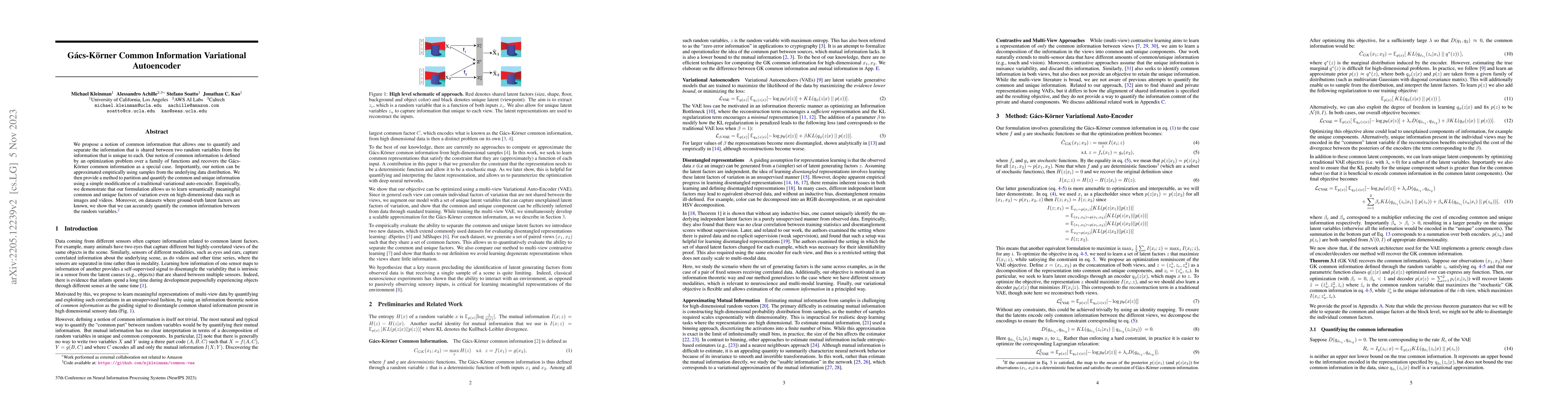 Thumbnail for Gacs-Korner Common Information Variational Autoencoder