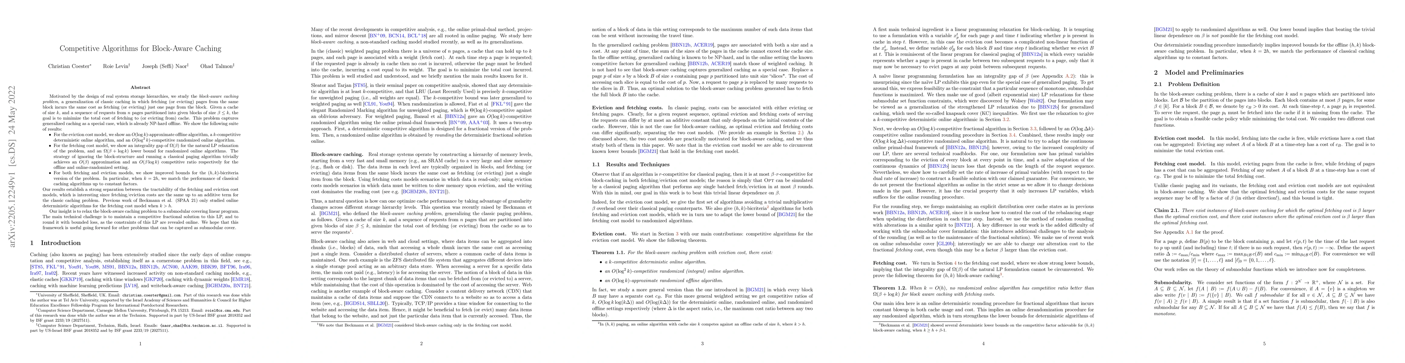 Thumbnail for Competitive Algorithms for Block-Aware Caching