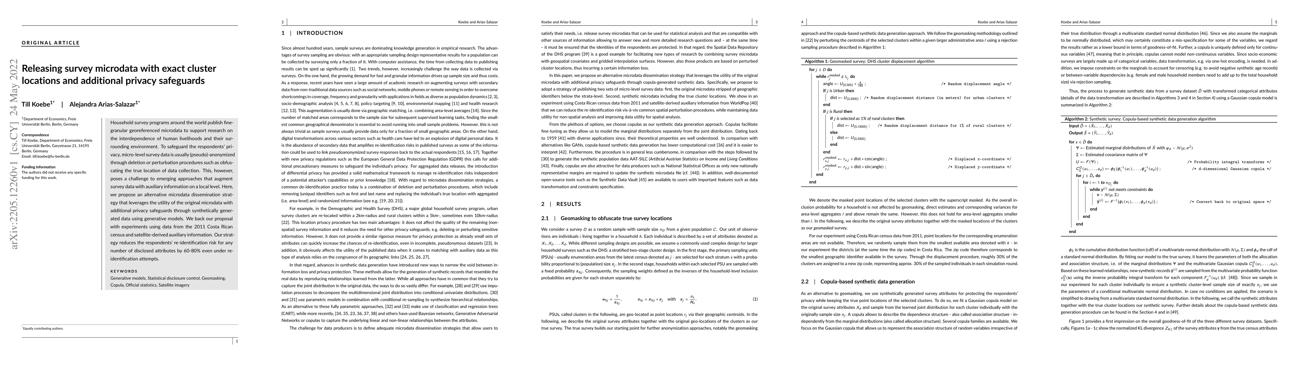 Thumbnail for Releasing survey microdata with exact cluster locations and additional
  privacy safeguards