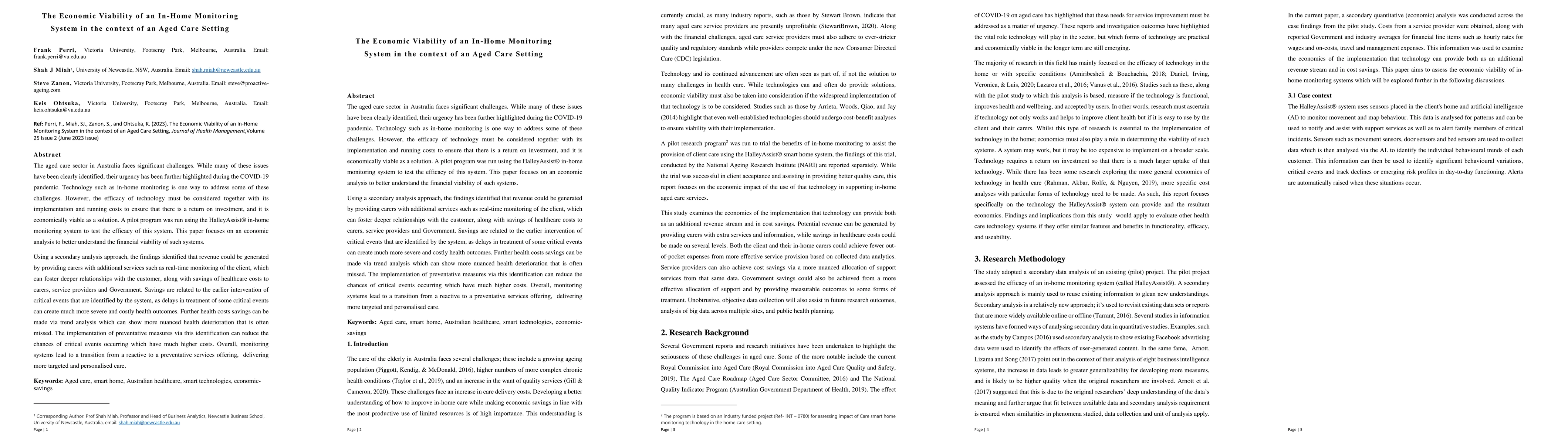 Thumbnail for The Economic Viability of an In-Home Monitoring System in the context of
  an Aged Care Setting