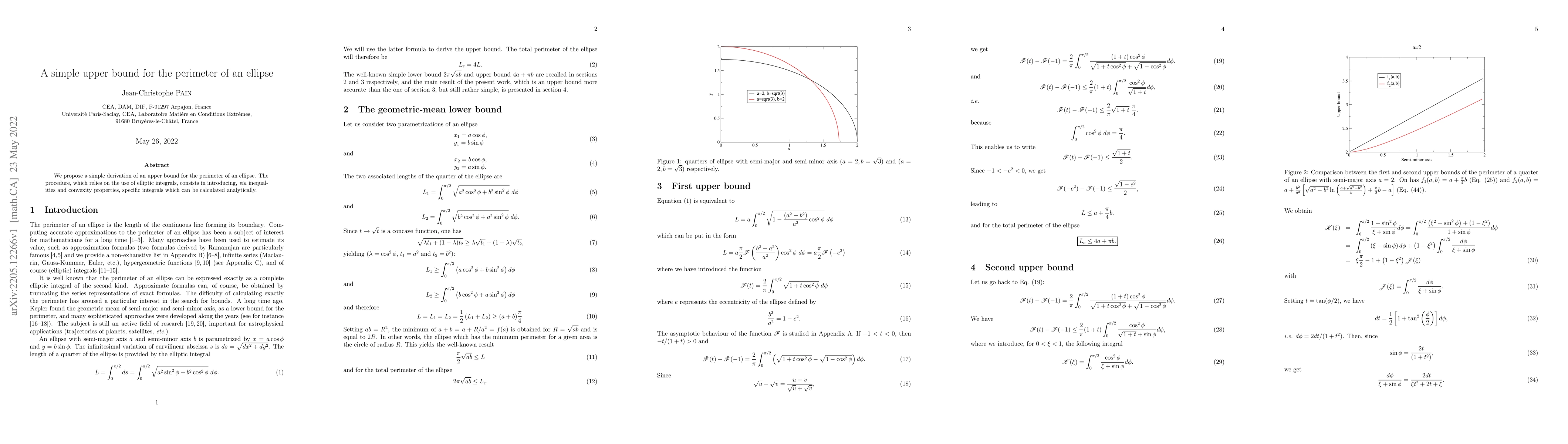 Thumbnail for A simple upper bound for the perimeter of an ellipse