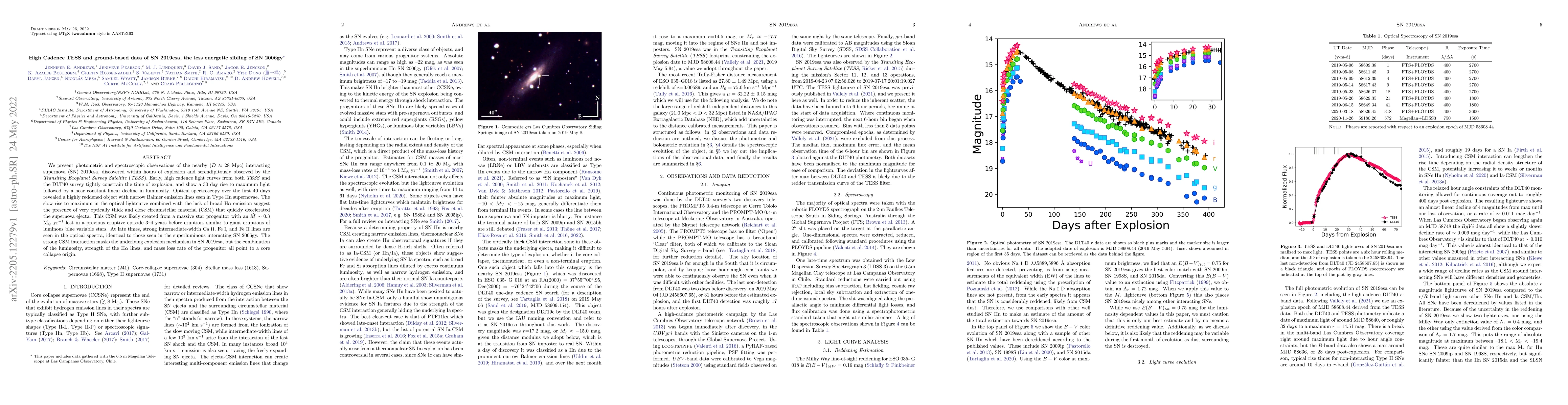 Thumbnail for High Cadence TESS and ground-based data of SN 2019esa, the less
  energetic sibling of SN 2006gy