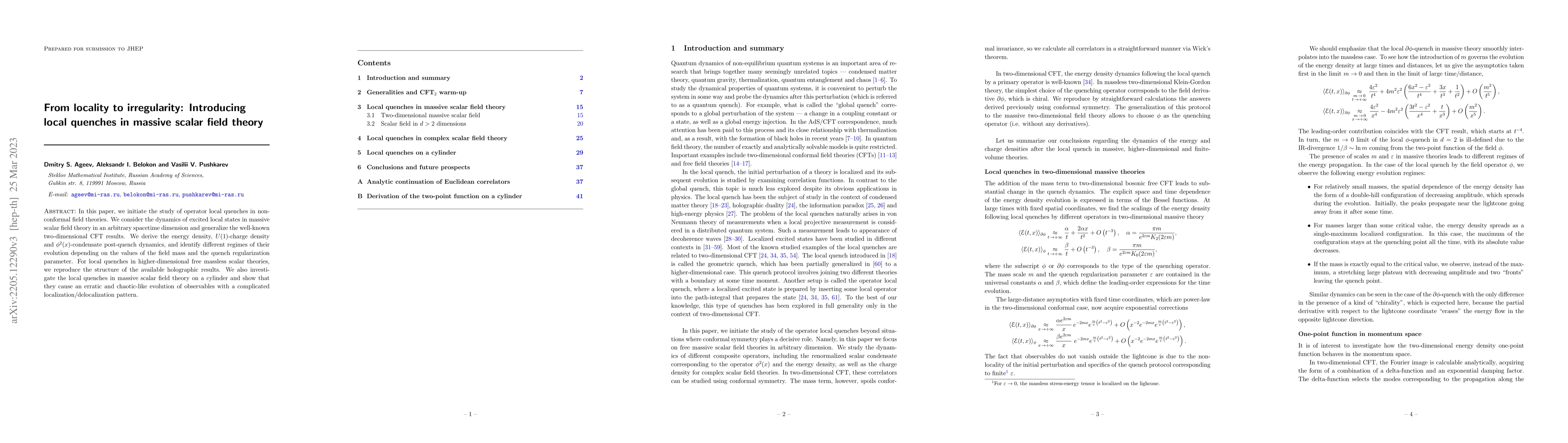 Thumbnail for From locality to irregularity: Introducing local quenches in massive
  scalar field theory