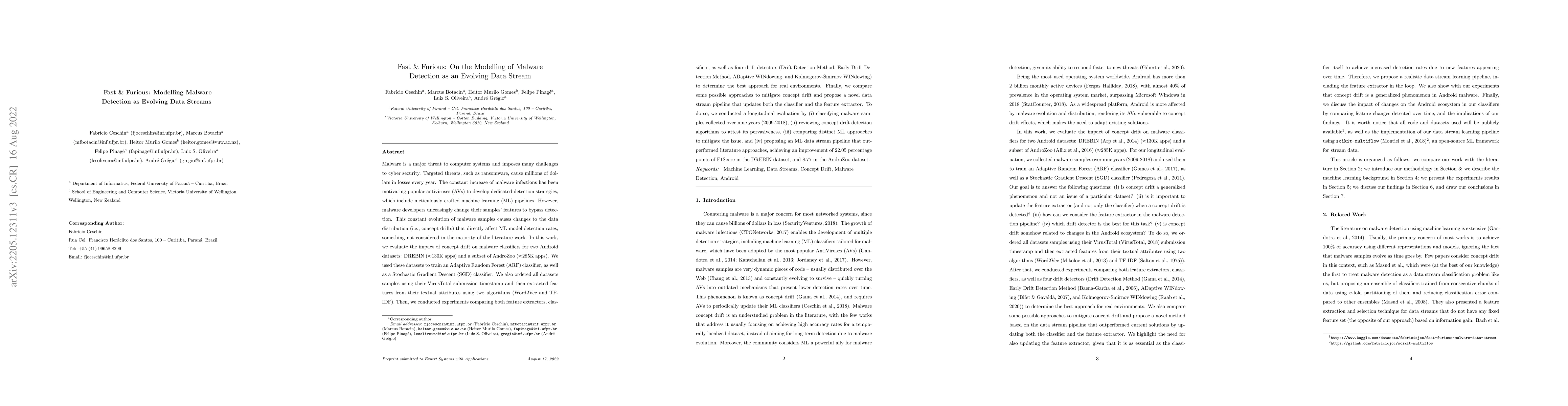 Thumbnail for Fast & Furious: Modelling Malware Detection as Evolving Data Streams