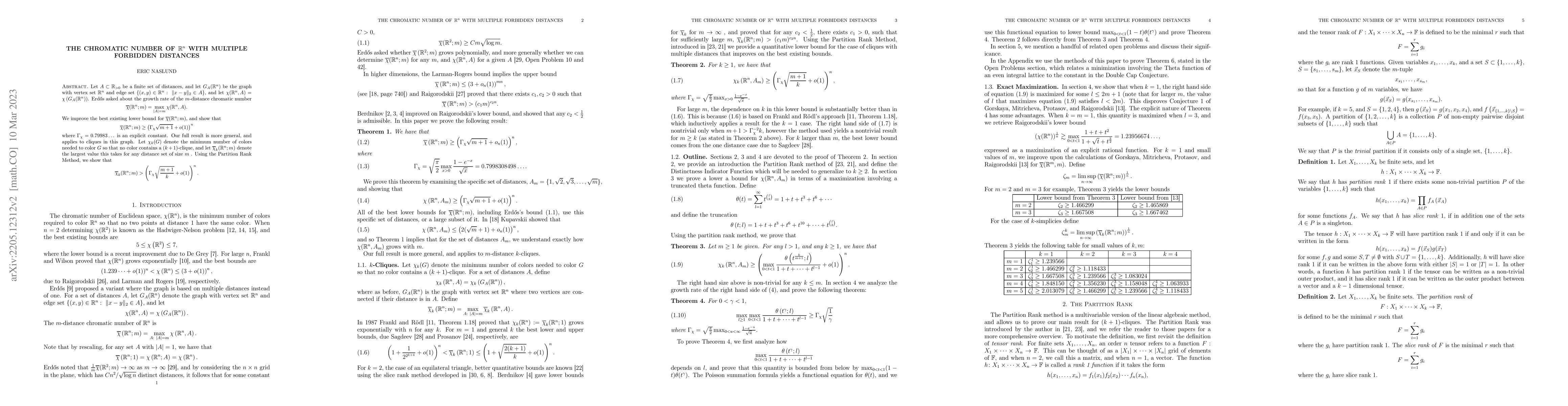 Thumbnail for The Chromatic Number of $\mathbb{R}^{n}$ with Multiple Forbidden
  Distances