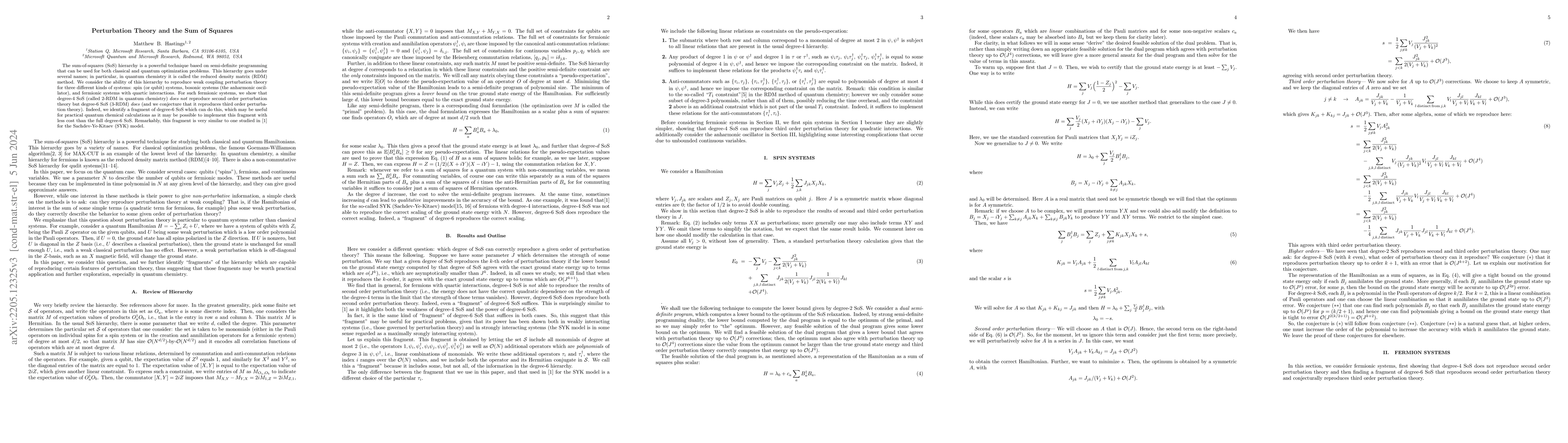 Thumbnail for Perturbation Theory and the Sum of Squares