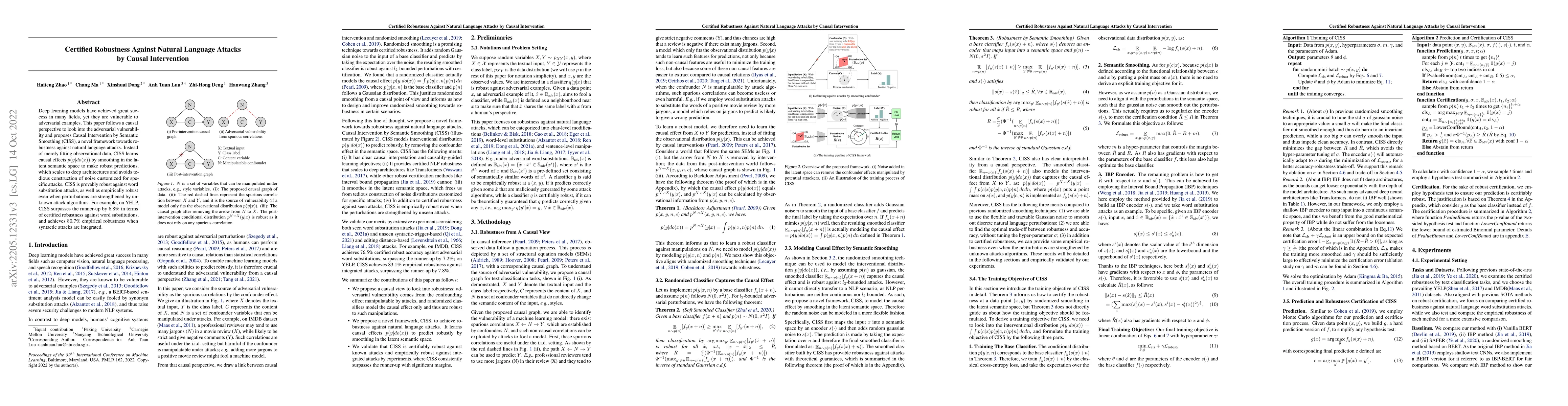 Thumbnail for Certified Robustness Against Natural Language Attacks by Causal
  Intervention