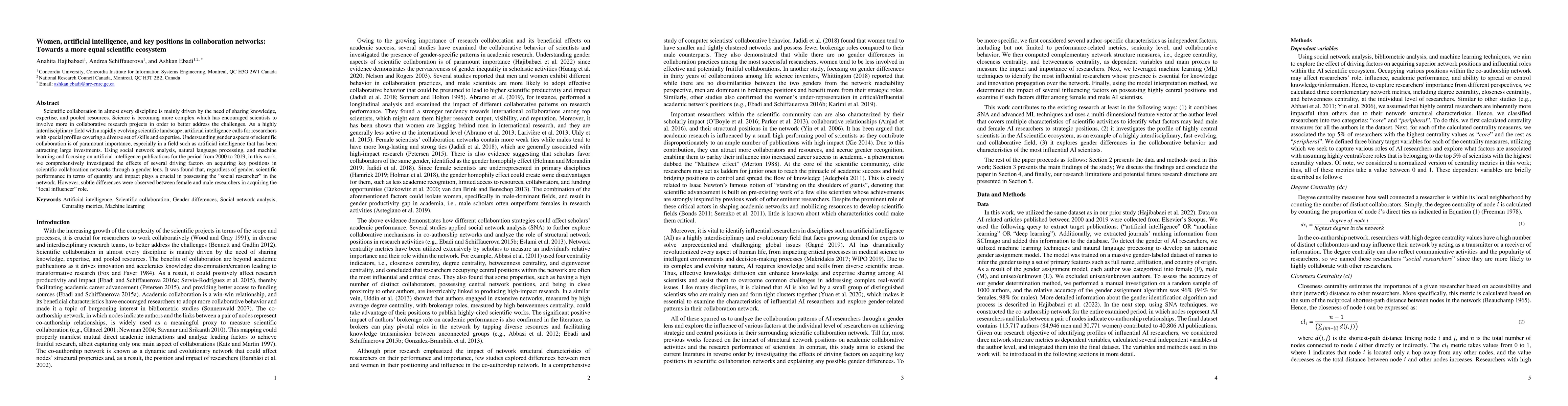 Thumbnail for Women, artificial intelligence, and key positions in collaboration
  networks: Towards a more equal scientific ecosystem
