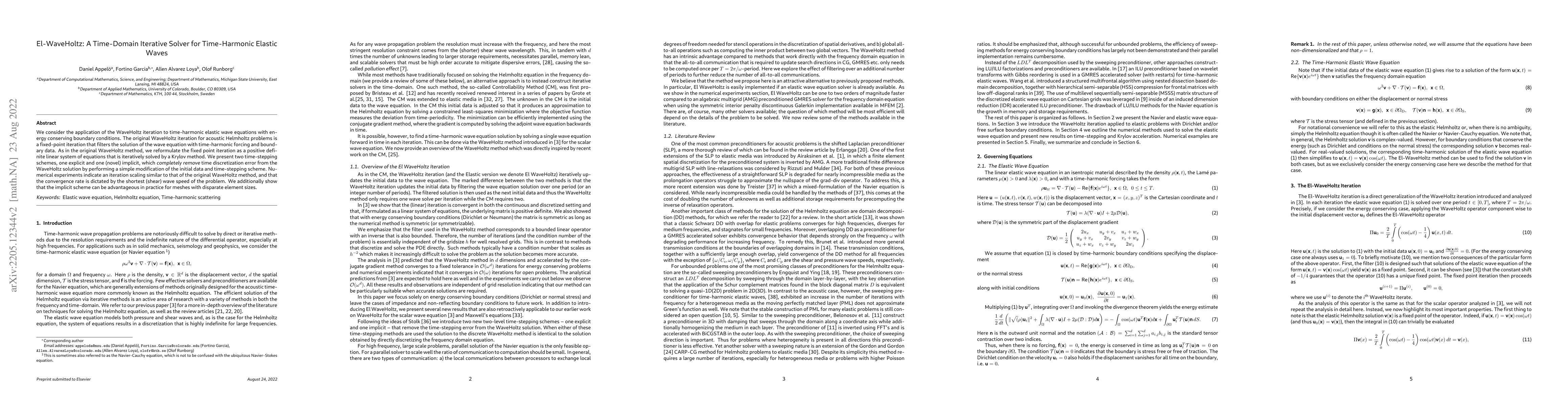 Thumbnail for El-WaveHoltz: A Time-Domain Iterative Solver for Time-Harmonic Elastic
  Waves