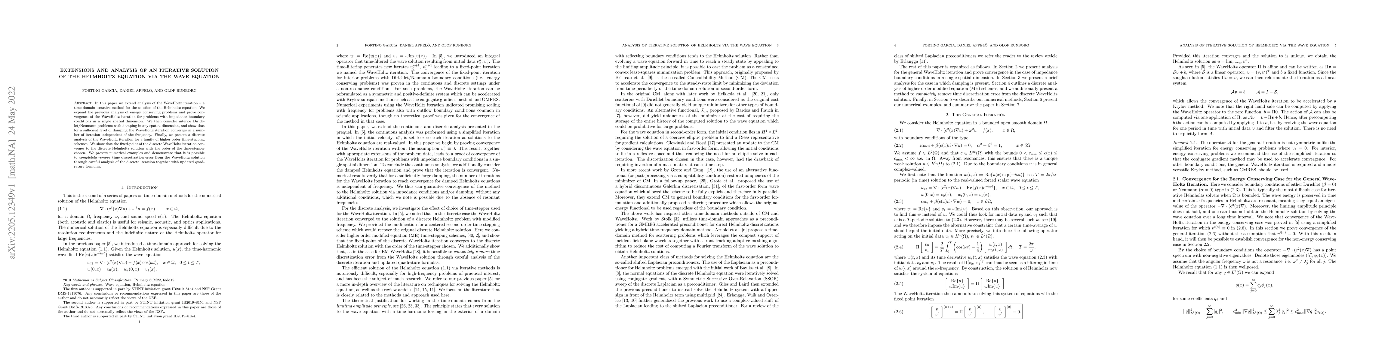 Thumbnail for Extensions and Analysis of an Iterative Solution of the Helmholtz
  Equation via the Wave Equation