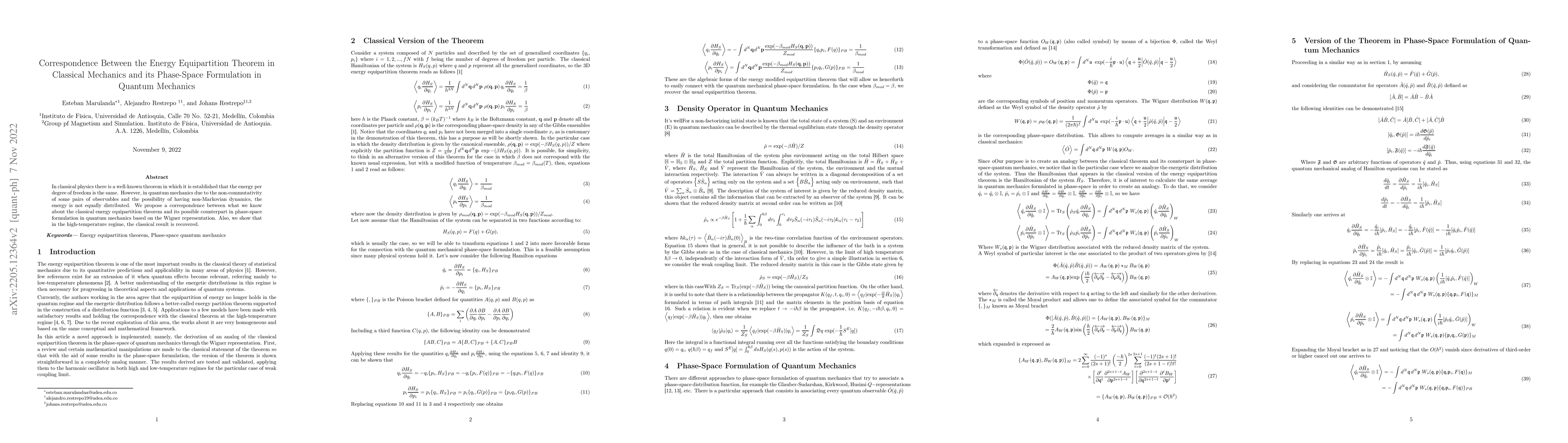 Thumbnail for Correspondence Between the Energy Equipartition Theorem in Classical
  Mechanics and its Phase-Space Formulation in Quantum Mechanics