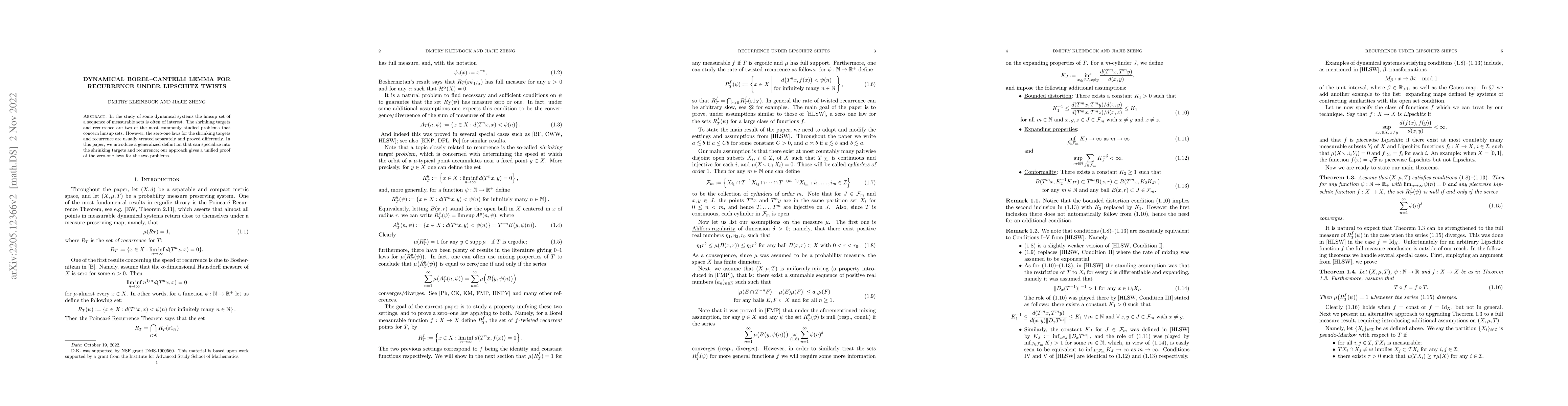 Thumbnail for Dynamical Borel-Cantelli Lemma for Recurrence under Lipschitz Twists