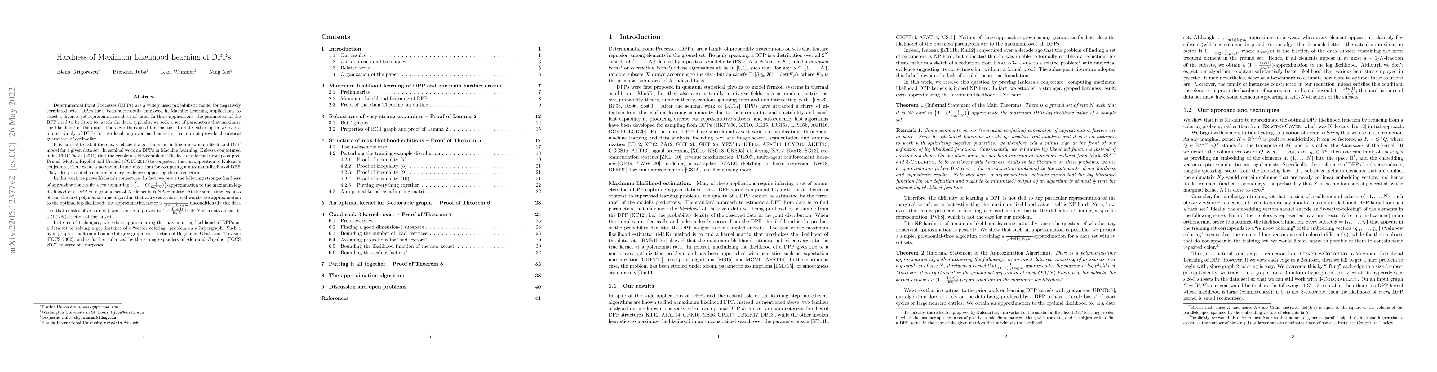 Thumbnail for Hardness of Maximum Likelihood Learning of DPPs