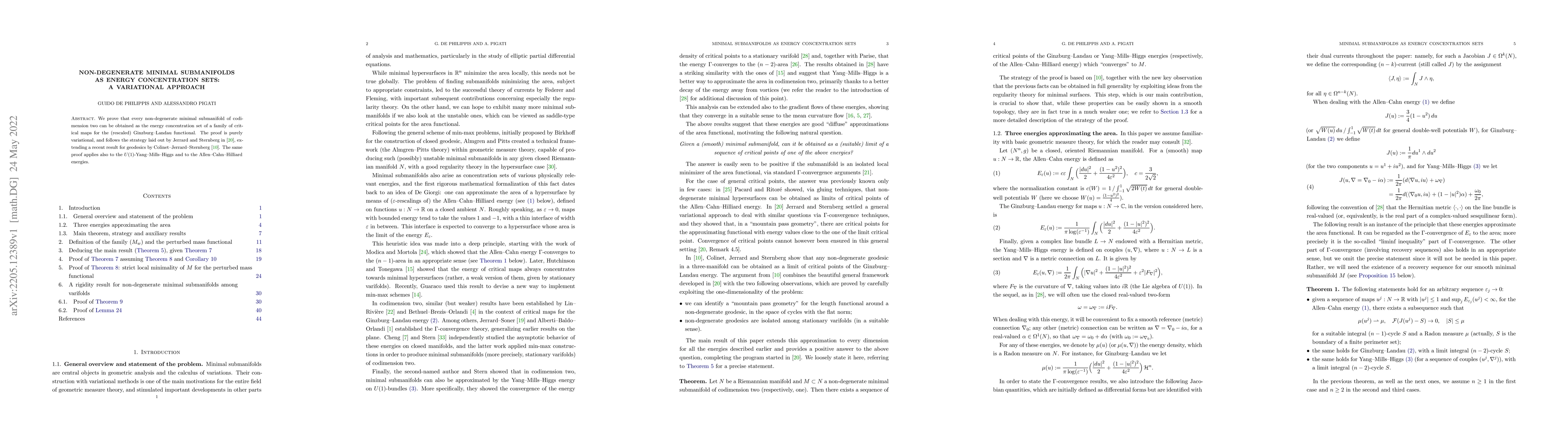 Thumbnail for Non-degenerate minimal submanifolds as energy concentration sets: a
  variational approach