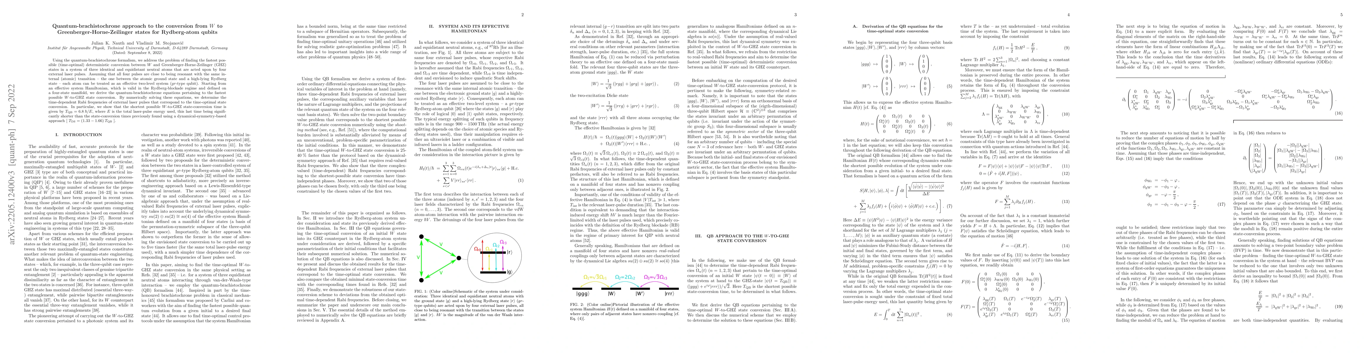 Thumbnail for Quantum-brachistochrone approach to the conversion from $W$ to
  Greenberger-Horne-Zeilinger states for Rydberg-atom qubits