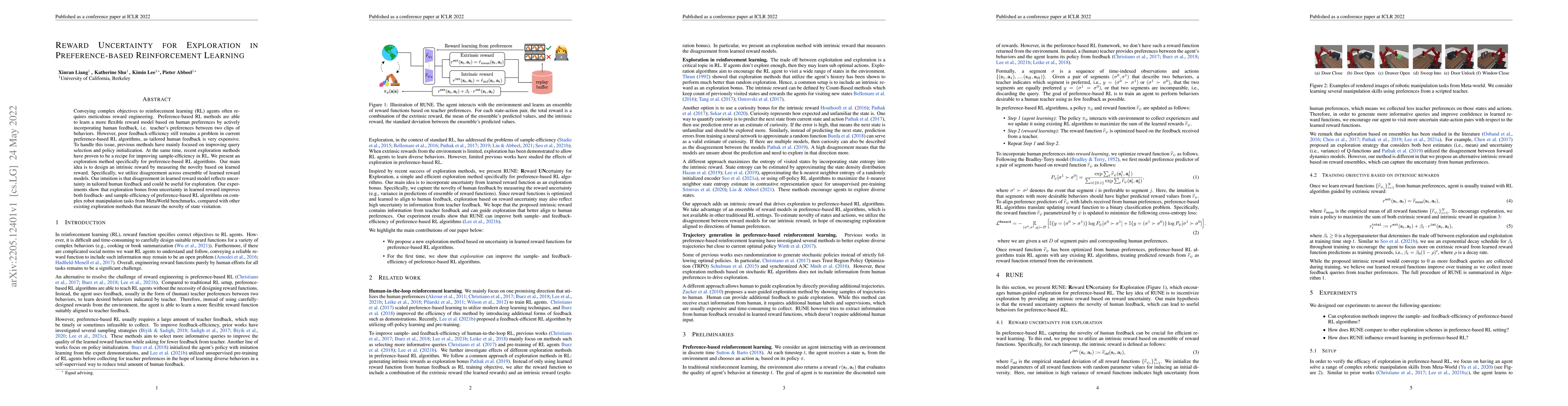 Thumbnail for Reward Uncertainty for Exploration in Preference-based Reinforcement
  Learning