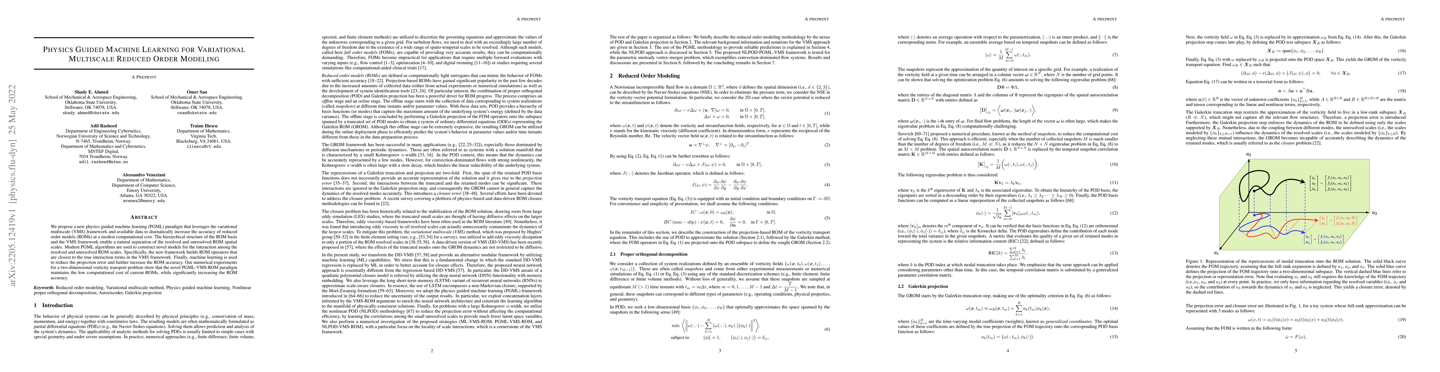 Thumbnail for Physics Guided Machine Learning for Variational Multiscale Reduced Order
  Modeling