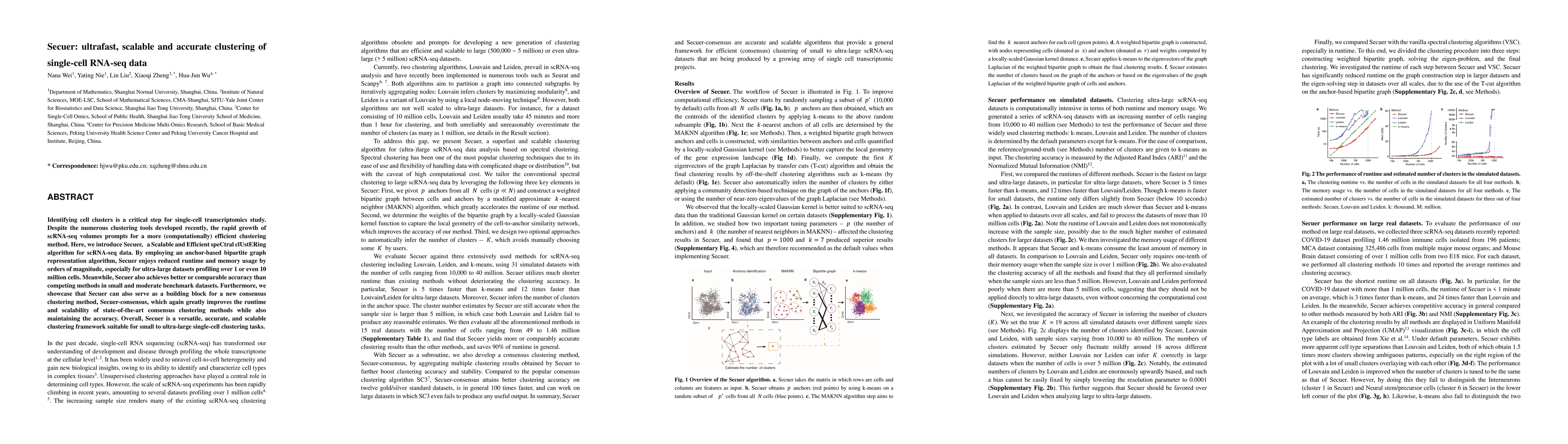 Thumbnail for Secuer: ultrafast, scalable and accurate clustering of single-cell
  RNA-seq data