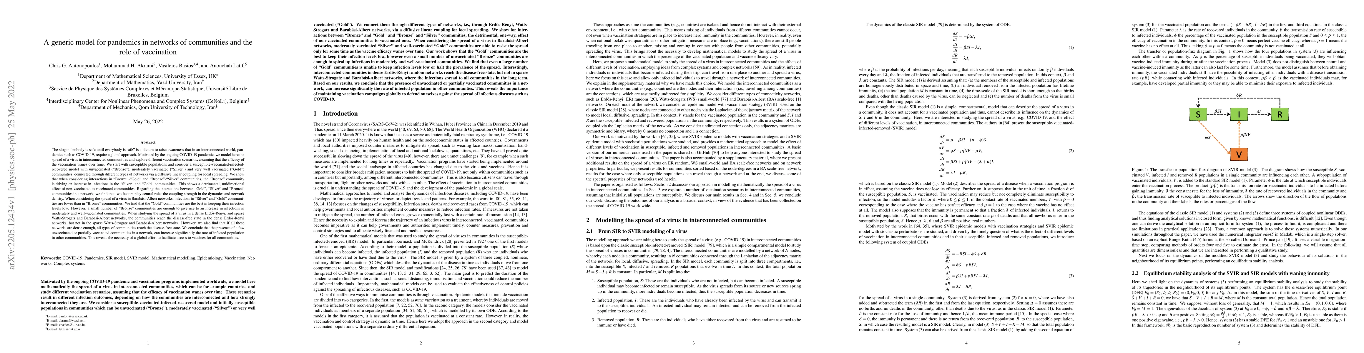 Thumbnail for A generic model for pandemics in networks of communities and the role of
  vaccination