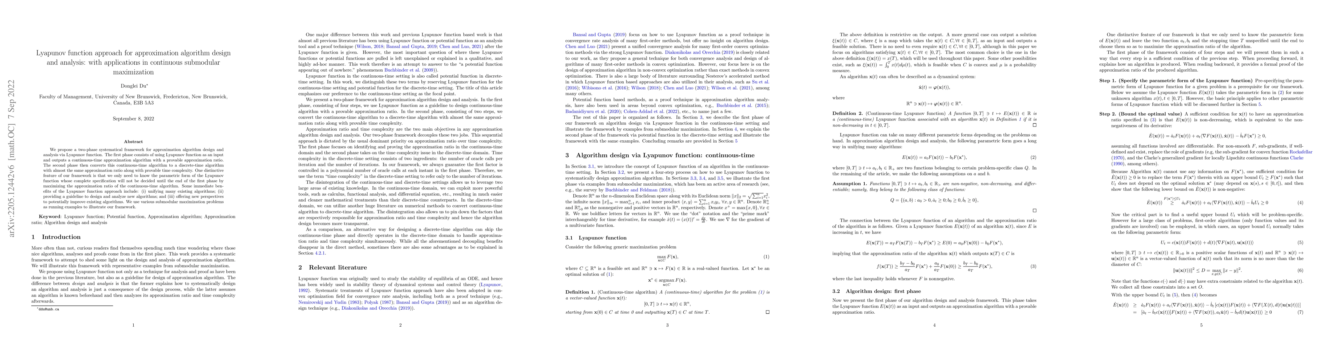 Thumbnail for Lyapunov function approach for approximation algorithm design and
  analysis: with applications in submodular maximization
