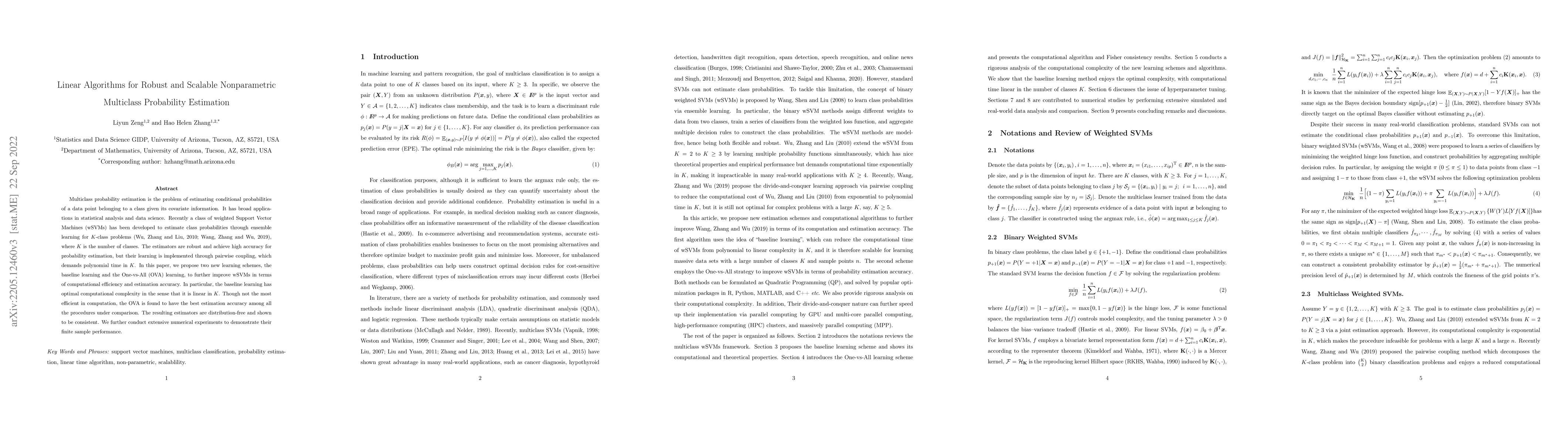 Thumbnail for Linear Algorithms for Robust and Scalable Nonparametric Multiclass
  Probability Estimation