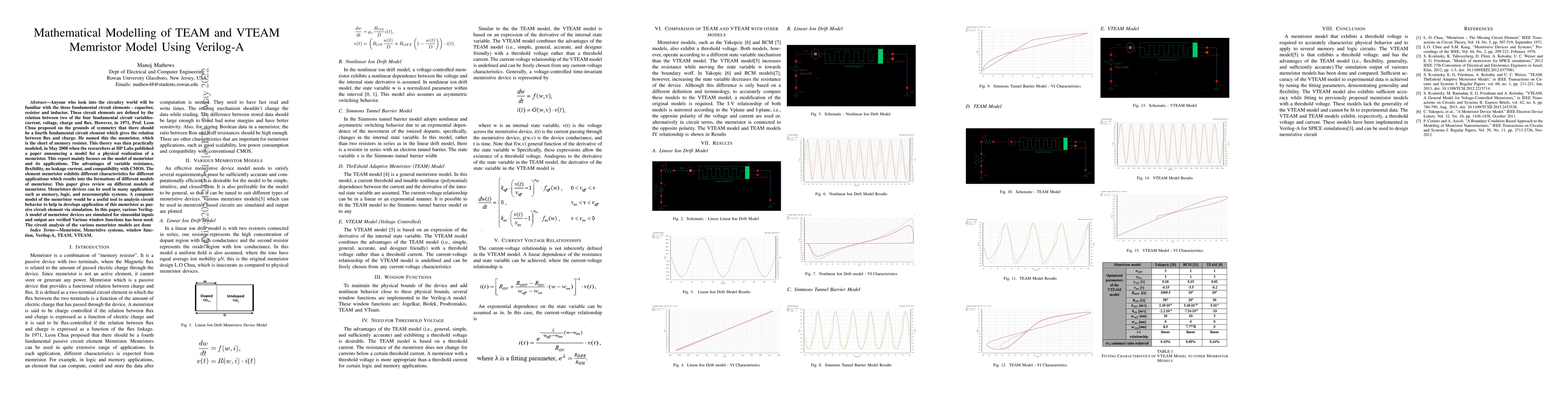 Thumbnail for Mathematical Modelling of TEAM and VTEAM Memristor Model Using VerilogA