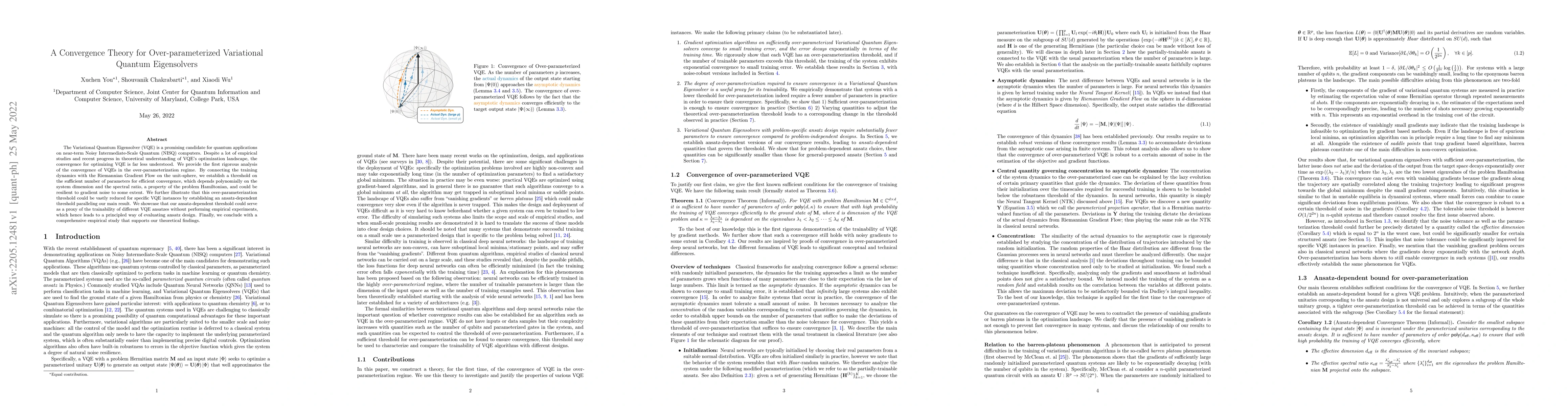 Thumbnail for A Convergence Theory for Over-parameterized Variational Quantum
  Eigensolvers