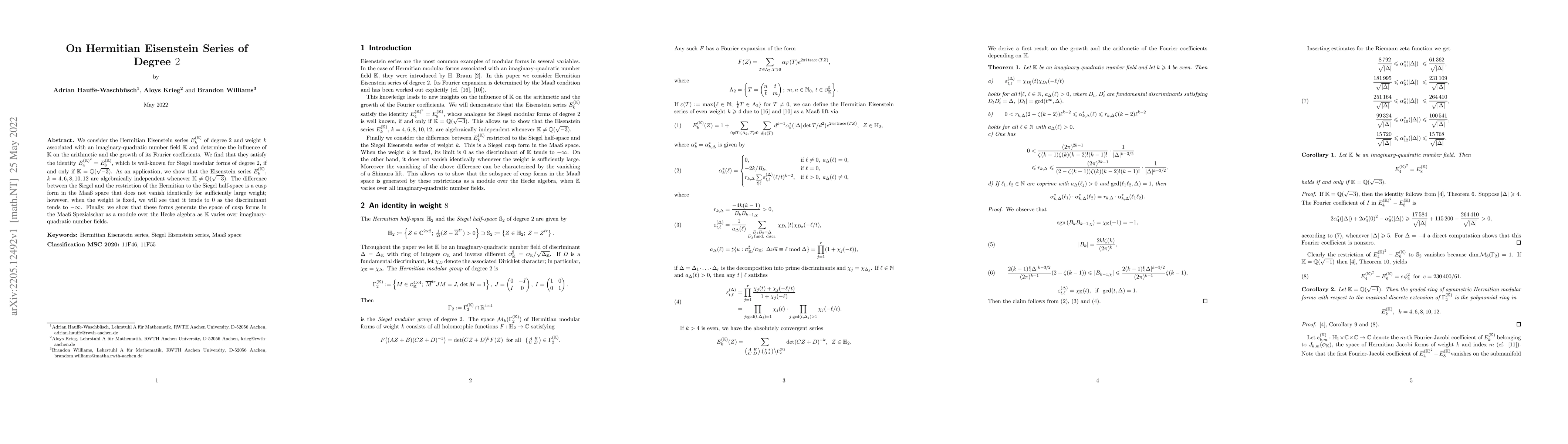 Thumbnail for On Hermitian Eisenstein series of degree 2