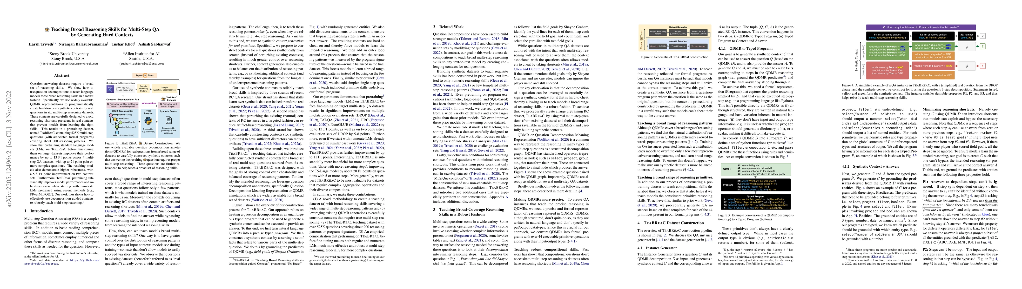 Thumbnail for Teaching Broad Reasoning Skills for Multi-Step QA by Generating Hard
  Contexts