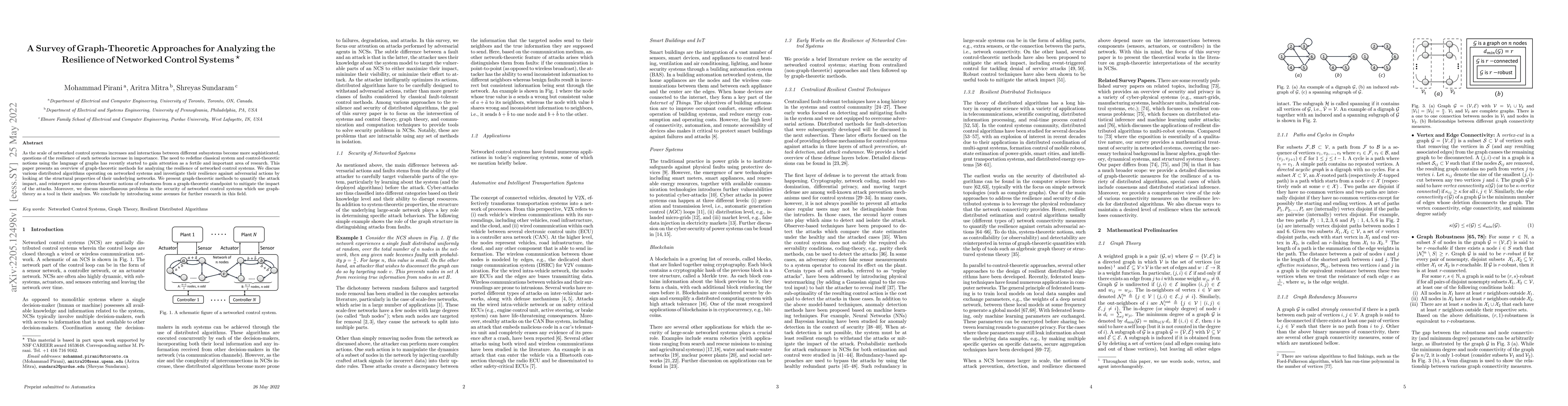 Thumbnail for A Survey of Graph-Theoretic Approaches for Analyzing the Resilience of
  Networked Control Systems