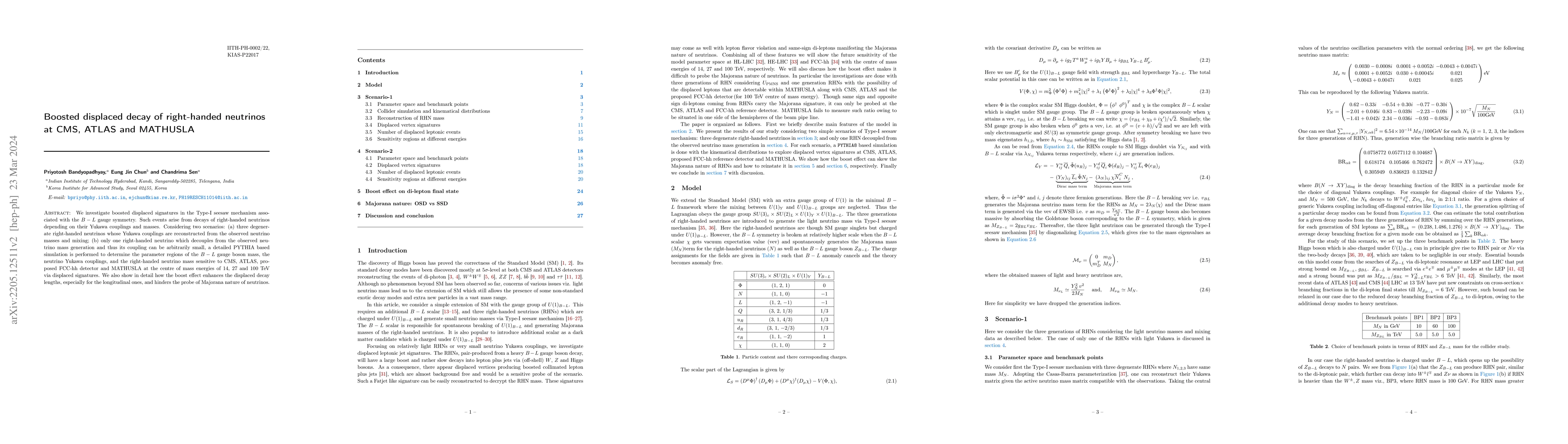 Thumbnail for Boosted displaced decay of right-handed neutrinos at CMS, ATLAS and
  MATHUSLA